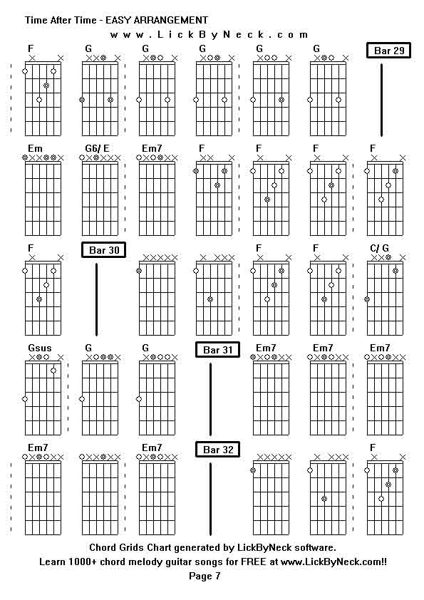 Chord Grids Chart of chord melody fingerstyle guitar song-Time After Time - EASY ARRANGEMENT,generated by LickByNeck software.